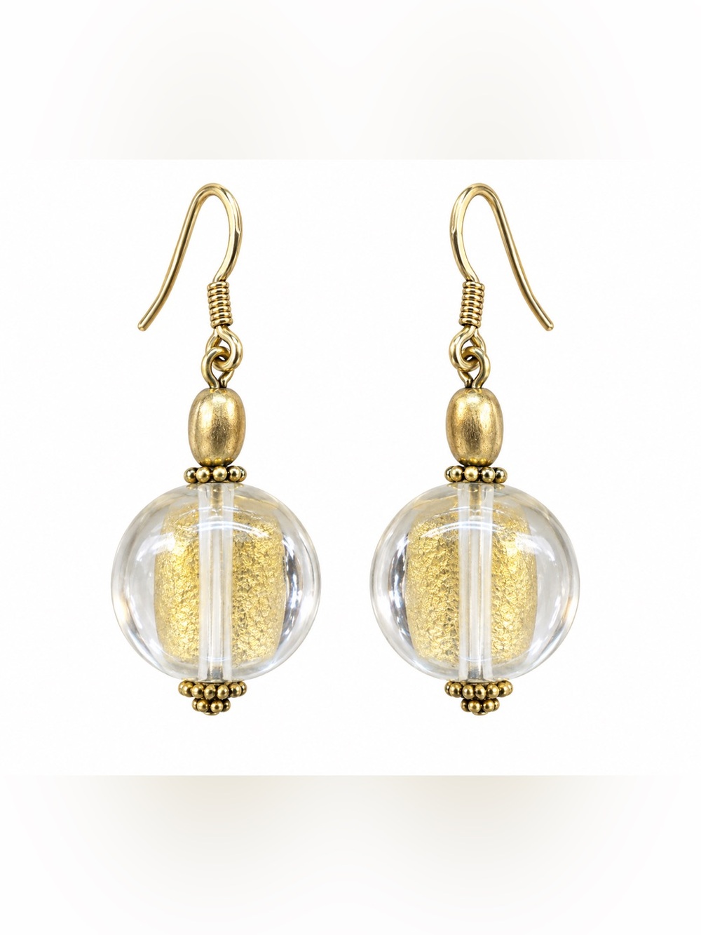 Premier Designs Gold Foil Clear Glass Bead Dangle Earrings